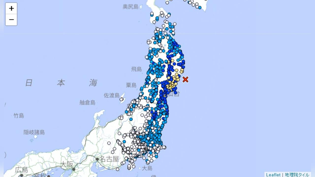 日本東北6.3地震！宮城縣最大震度5級弱